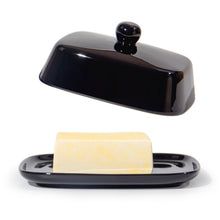 Lade das Bild in den Galerie-Viewer, Butterdose - Hochwertige Butterglocke aus Keramik - Butter Dish für alle gängigen Butter (250g) - Butterschale Porzellan (Schwarz)