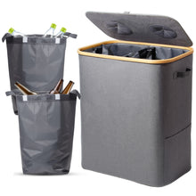 Lade das Bild in den Galerie-Viewer, 140L Pfandflaschen Sammelbehälter mit Deckel & XXL Tragetaschen, Flaschensammler für Leergut & Altglas, 2 Fächer Organizer mit Lochdesign, Recycling Behälter für Küche & Abstellraum (Grau)