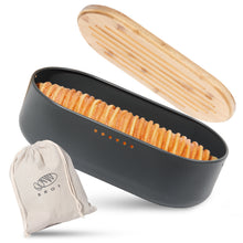 Lade das Bild in den Galerie-Viewer, Brotkasten mit Schneidebrett, Brotaufbewahrung mit Deckel, Brotbox aus Metall, Brotbeutel aus Leinen, Bread Box (Grau)