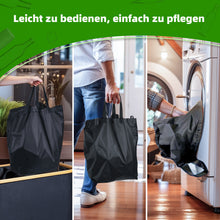 Lade das Bild in den Galerie-Viewer, 140L Pfandflaschen Sammelbehälter mit Deckel & XXL Tragetaschen, Flaschensammler für Leergut & Altglas, 2 Fächer Organizer mit Lochdesign, Recycling Behälter für Küche & Abstellraum, Schwarz