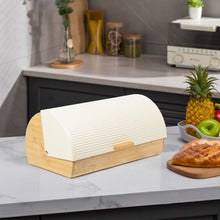 Lade das Bild in den Galerie-Viewer, Brotkasten Metall Holz, Brotbox Schwarz, Brot Aufbewahrungsbox groß, Brotkorb mit Deckel, Bread Box Küche, Brotbeutel (cream-39cm)