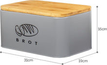 Lade das Bild in den Galerie-Viewer, Brotbox mit Deckel, Großer Knäckebrot Box aus Metall, Brotaufbewahrungsbox , Brot,Kekse Lange Aufbewahren und Trocken Halten( Grau-30cm)