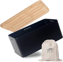 Lade das Bild in den Galerie-Viewer, Brotkasten mit Schneidebrett, Matte Brotbox mit Holzdeckel und Leinen Brotbeutel, Rundum Belüftung, Brotkorb für langanhaltende Frische Grau