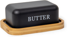 Lade das Bild in den Galerie-Viewer, Butterdose,Butterglocke für 250g Butter,Butterdose aus beschichteter Metallplatte oder Boraxglas mit edlem nachhaltigem Naturholzdeckel