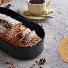 Lade das Bild in den Galerie-Viewer, Brotkasten mit Schneidebrett, Brotaufbewahrung mit Deckel, Brotbox aus Metall, Brotbeutel aus Leinen, Bread Box (Schwarz)