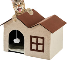 Lade das Bild in den Galerie-Viewer, katzenhaus für draußen,katzenhöhle warm,katzenhöhle XXL,katzenhaus isoliert,katzenhütte mit Spielball,katzenmöbel (Beige und Braun, 41x58x40cm H)