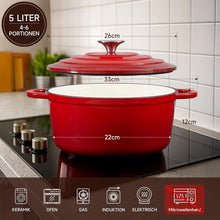Lade das Bild in den Galerie-Viewer, Topf Schmortopf 26cm Emaille Bräter mit Deckel Topflappen, Kasserollen Bratentopf brot backen für Backen Schmoren Braten Incl.1 Paar Silikon Ofenhandschuhe&Topfuntersetzer (Rot,5L)