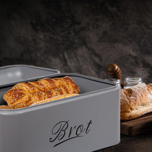 Lade das Bild in den Galerie-Viewer, Brotbox mit Deckel, Großer Knäckebrot Box aus Metall, Brot und Kekse Lange Aufbewahren und Trocken Halten, Retro Design 31cm*19cm*16cm (Grau)