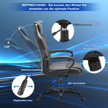 Lade das Bild in den Galerie-Viewer, Gaming Stuhl, Gaming Sessel, Ergonomischer mit Wippfunktion gepolsterter Rückenlehne höhenverstellbar Schreibtischstuhl (Schwarz)