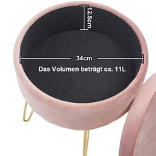 Lade das Bild in den Galerie-Viewer, Hocker samt rund, schminktisch hocker, Polsterhocker,Schminktischbänke, Sitzhocker mit stauraum (Abnehmbarer Deckel) Metall Bein D.37.5cm*H45cm