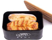 Lade das Bild in den Galerie-Viewer, Brotbox mit Deckel, Großer Knäckebrot Box aus Metall, Brotaufbewahrungsbox , Brot,Kekse Lange Aufbewahren und Trocken Halten(Schwarz-30cm)