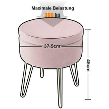 Lade das Bild in den Galerie-Viewer, Hocker samt rund, schminktisch hocker, Polsterhocker,Schminktischbänke, Sitzhocker mit stauraum (Abnehmbarer Deckel) Metall Bein D.37.5cm*H45cm