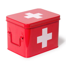 Lade das Bild in den Galerie-Viewer, Medizin Box Metall, Erste Hilfe Kasten Koffer Schrank, Arzneischrank Medizinkoffer Retro, Medizinschrank, 21,5 * 16 * 16 cm (Rot-22CM)