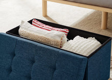Lade das Bild in den Galerie-Viewer, Sitzbank,Fußhocker, Sitztruhe faltbar mit Stauraum belastbar bis 300 kg 76 x 38 x 38 cm«, MDF-Platte und Leinenimitat.(Marineblau)