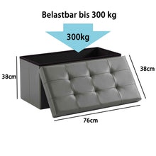 Lade das Bild in den Galerie-Viewer, Sitzbank,Fußhocker, Sitztruhe faltbar mit Stauraum belastbar bis 300kg 76 x 38 x 38 cm«, Aus MDF-Platte und Kunstleder. (Kunstleder-Grau)