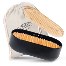 Lade das Bild in den Galerie-Viewer, Brotkasten mit Schneidebrett, Brotaufbewahrung mit Deckel, Brotbox aus Metall, Brotbeutel aus Leinen, Bread Box (Schwarz)
