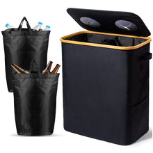 Lade das Bild in den Galerie-Viewer, 140L Pfandflaschen Sammelbehälter mit Deckel &amp; XXL Tragetaschen, Flaschensammler für Leergut &amp; Altglas, 2 Fächer Organizer mit Lochdesign, Recycling Behälter für Küche &amp; Abstellraum
