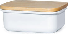 Lade das Bild in den Galerie-Viewer, Butterdose mit Holzdeckel, Butterglocke für 250 g Butter, Multi-Funktion Butter Dish, Bambusdeckel (Weiß + Bambus)

