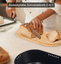 Lade das Bild in den Galerie-Viewer, Brotkasten mit Schneidebrett, Brotaufbewahrung mit Deckel, Brotbox aus Metall, Brotbeutel aus Leinen, Bread Box (Schwarz)
