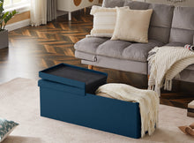 Lade das Bild in den Galerie-Viewer, Sitzbank mit Stauraum Faltbar Sitztruhe belastbar bis 300 kg, Deckel Abnehmbar, 114x38x38 cm Marineblau
