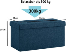 Lade das Bild in den Galerie-Viewer, Sitzbank,Fußhocker, Sitztruhe faltbar mit Stauraum belastbar bis 300 kg 76 x 38 x 38 cm«, MDF-Platte und Leinenimitat.(Marineblau)
