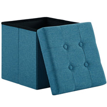 Lade das Bild in den Galerie-Viewer, Fußbank Truhen Aufbewahrungsbox faltbar belastbar bis 300 kg, Leinen, 38 x 38 x 38 cm（Blau）
