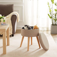 Lade das Bild in den Galerie-Viewer, Aufbewahrungsbox Stuhl Ottoman Polstersitz aus Leinen und Massivholz (Beige)

