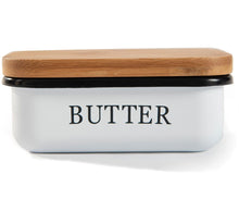 Lade das Bild in den Galerie-Viewer, Butter Dish aus Edelstahl, Butterdose aus Edelstahl oder Boraxglas gefertigt mit edlem nachhaltigem natürlicher Deckel,Holzdeckel

