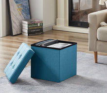 Lade das Bild in den Galerie-Viewer, Fußbank Truhen Aufbewahrungsbox faltbar belastbar bis 300 kg, Leinen, 38 x 38 x 38 cm（Blau）

