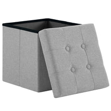 Lade das Bild in den Galerie-Viewer, Fußhocker, Fußbank Truhen Aufbewahrungsbox faltbar belastbar bis 300 kg, Leinen, 38 x 38 x 38 cm（Hellgrau）

